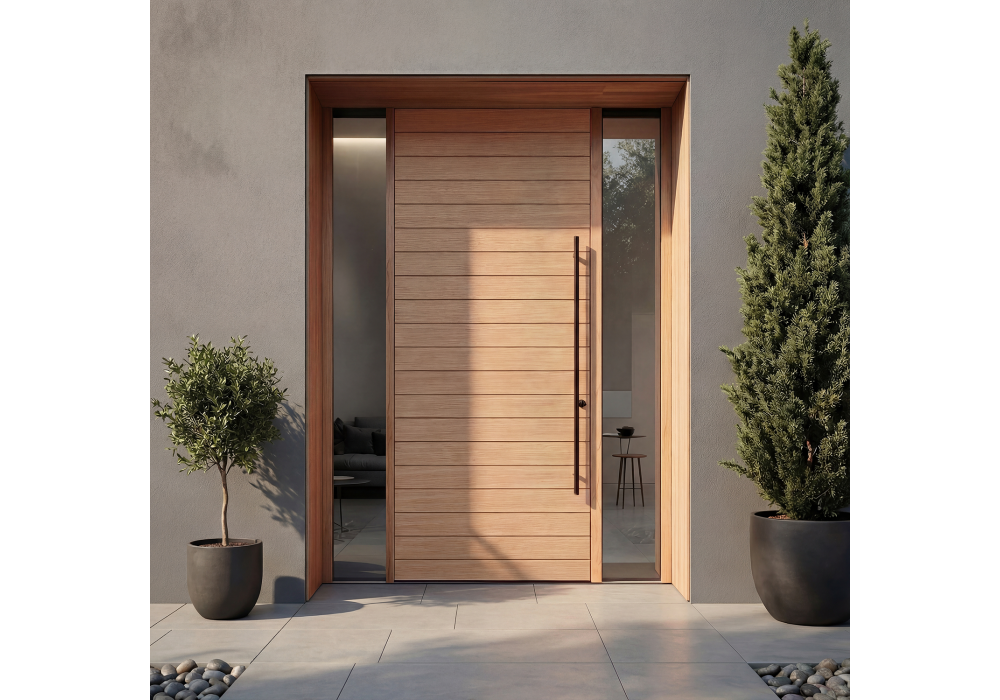 Camden: Exterior White Oak Multi Horizontal Plank Door with