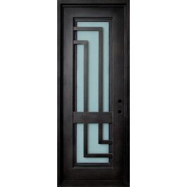 MALIBU - Wrought Iron Door, Frame and Glass with L-Shaped Scrolls (1-3/4") 