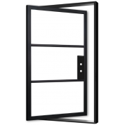 Porte - Pivot Steel Metal Exterior Grade 3-Lite Door with Clear Low-E Glass